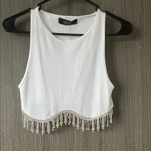 AKIRA White Beaded Crop Top